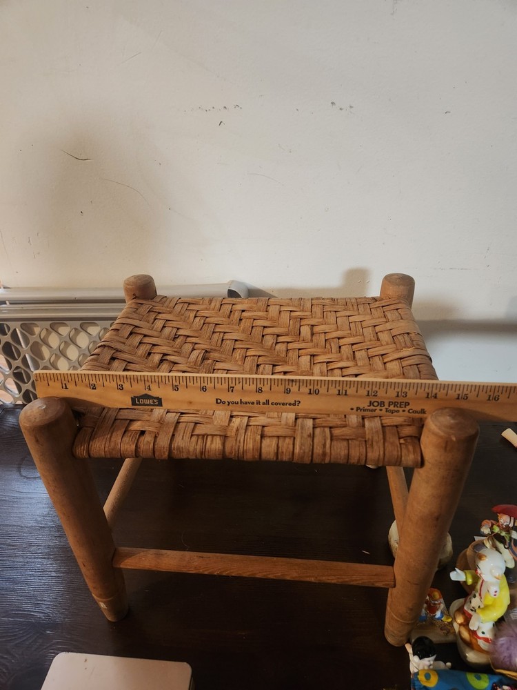 Antique Oak Cane Bottom Foot Stool