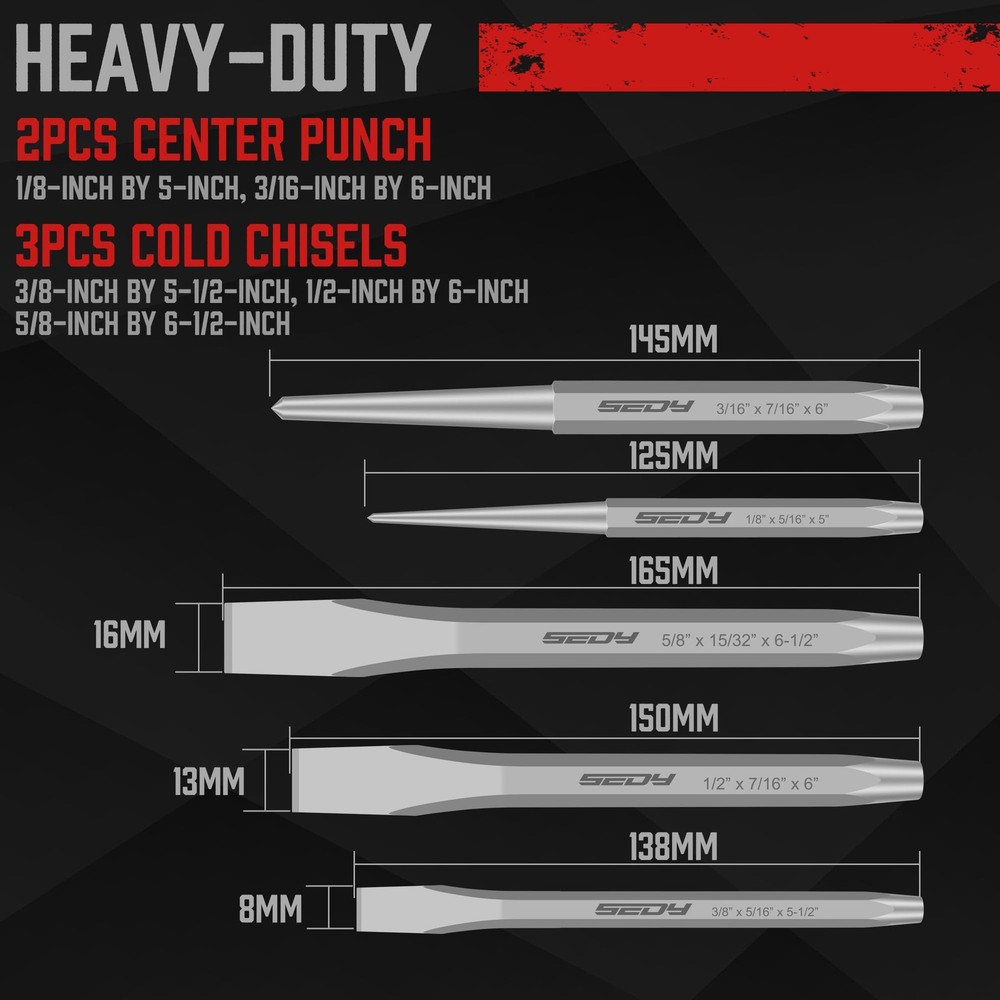 16-Piece Precision Punch & Chisel Set - Taper Punch, Pin Medium, Gray