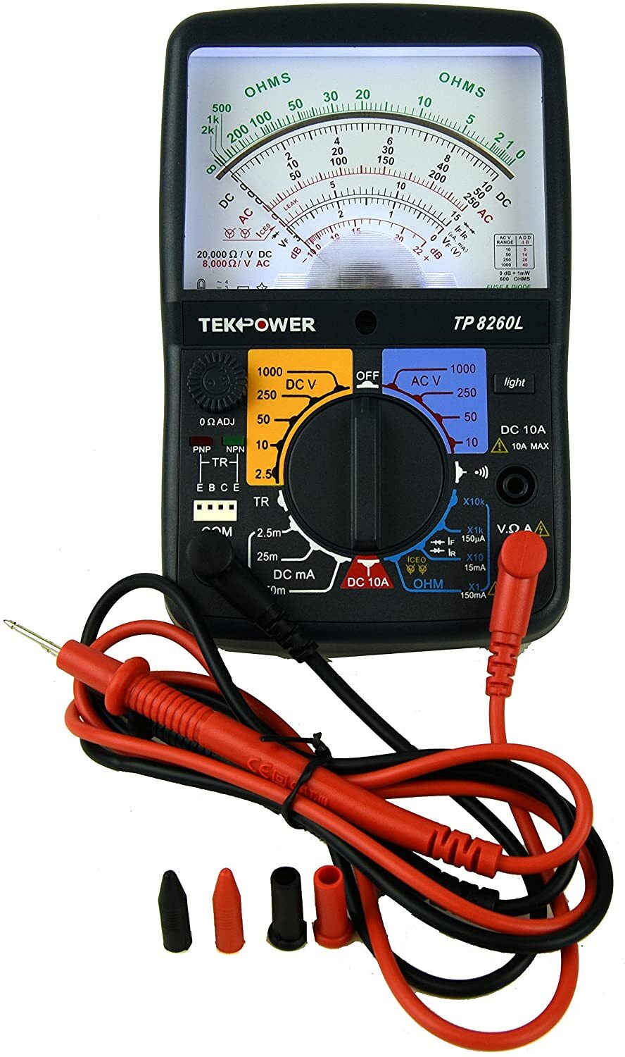 Tekpower TP8260L Analog Multimeter With Back Light, and Transistor Checking dock