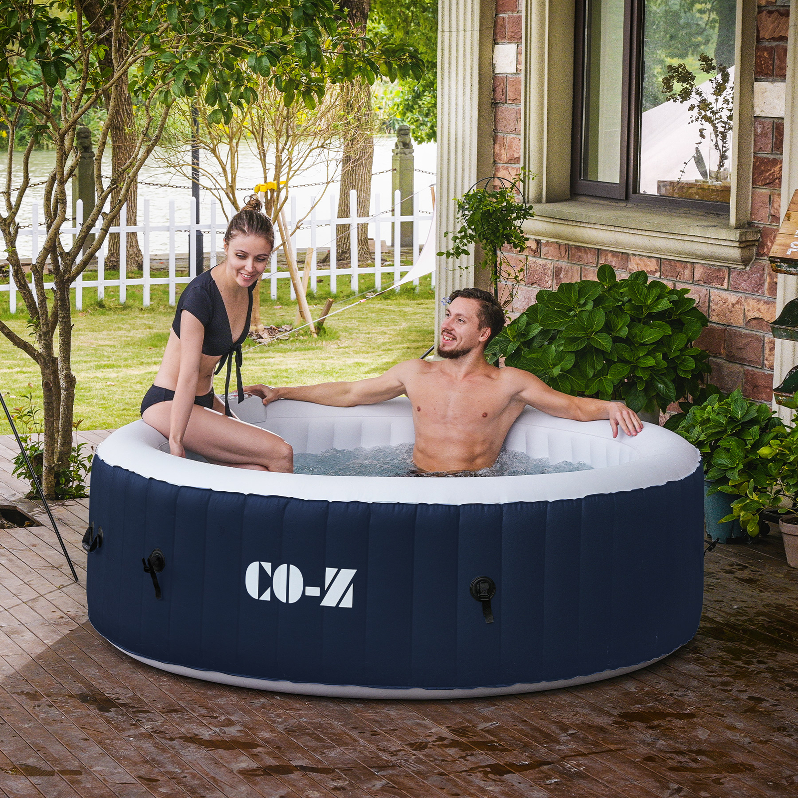 CO-Z Inflatable Spa Tub 6.8x6.8x2 ft. for 6 Person Portable w. Pump, Jet, Cover