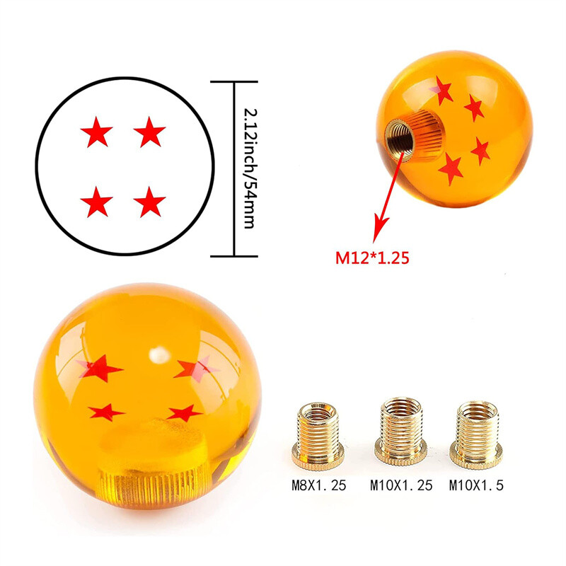 Round Dragon Ball 4 Star Shift Knob Manual Gear Shifter Head with 3 Adapters
