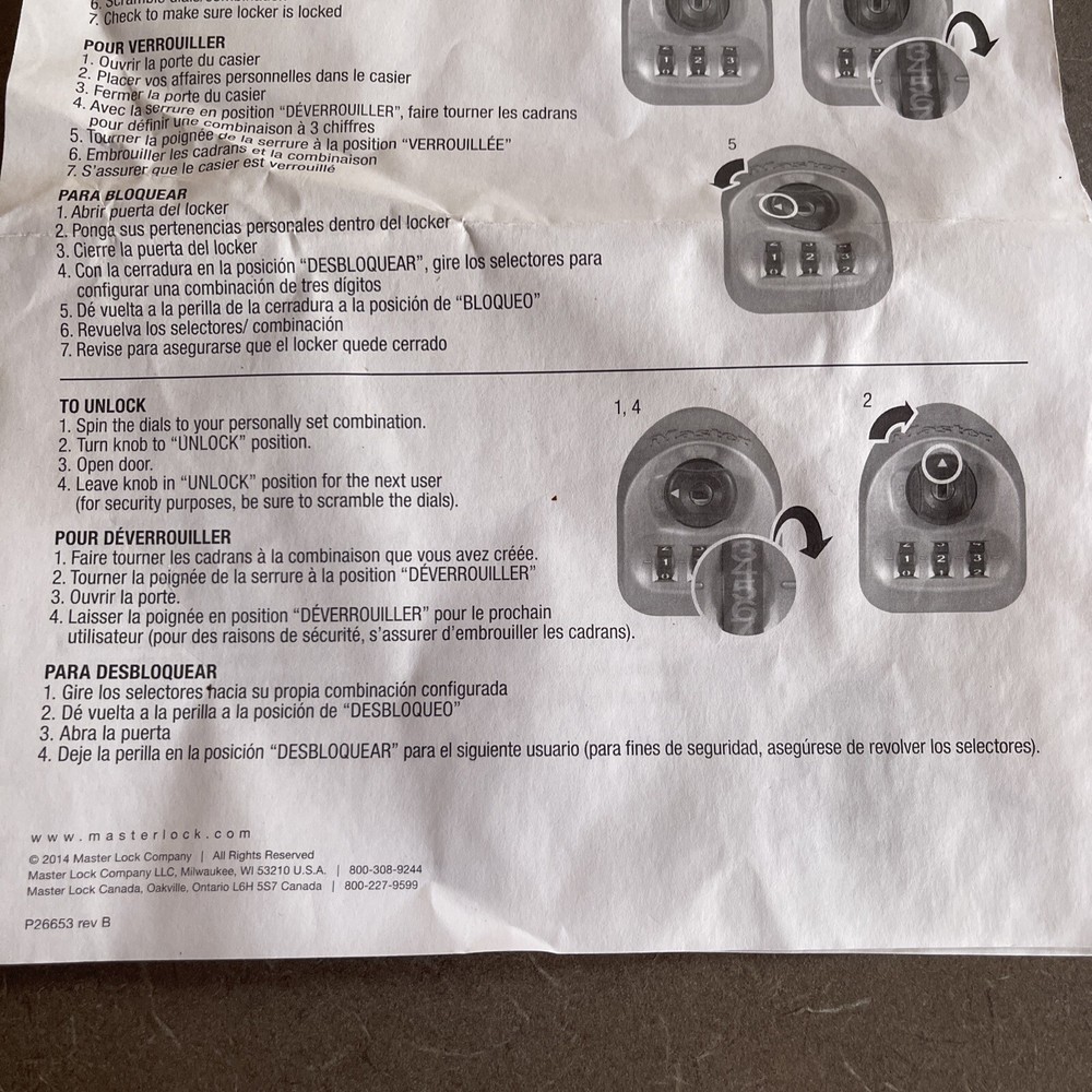 New! Master Lock 3-Digit Combination Deadbolt 3670 Multi-user Locker Lock