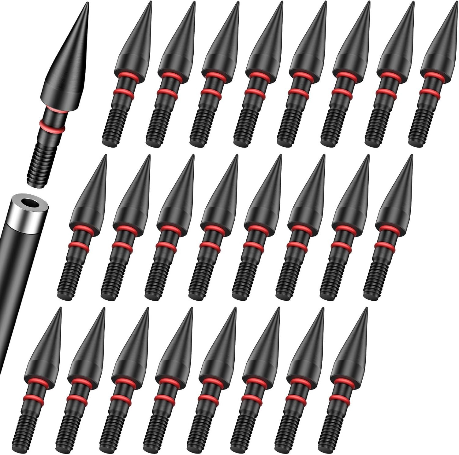 24Pcs Archery Field Points Screw-in Arrow Point 100 Grain 5/16" Steel Field Tips