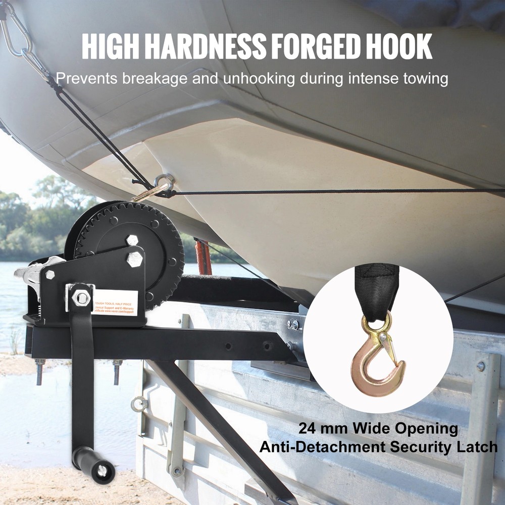 2000lbs Hand Winch Heavy Duty Hand Crank 23ft Polyester Strap for Boat/ATV