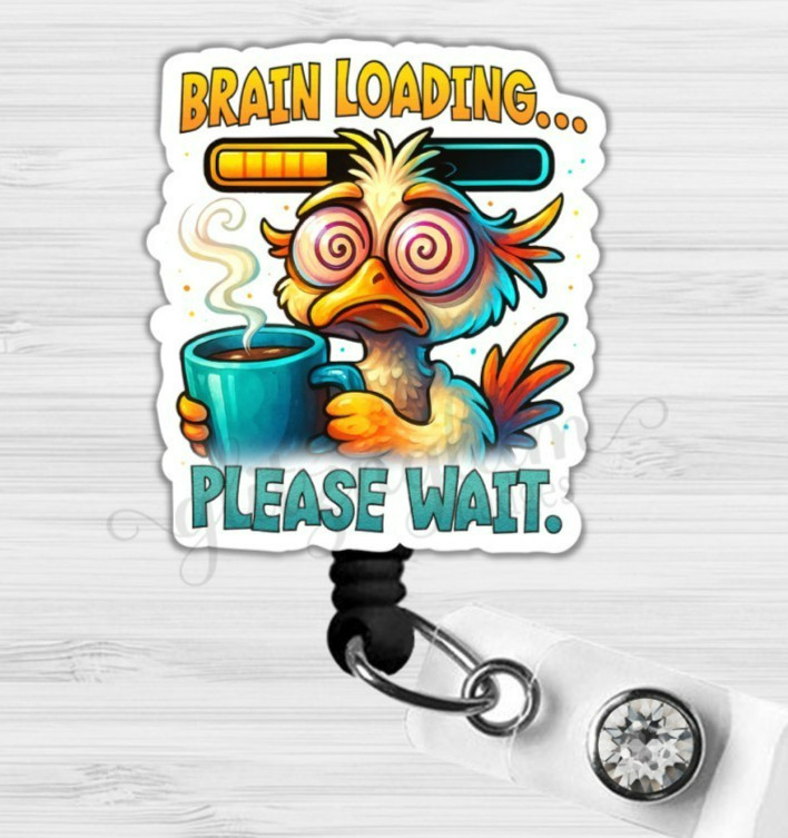 Brain Loading Please Wait Duck Badge Reel Funny Retractable ID Holder -6703E