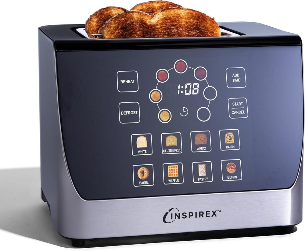 Inspirex Touch Screen Display Smart Toaster, 2 Slice Bread Type and 7