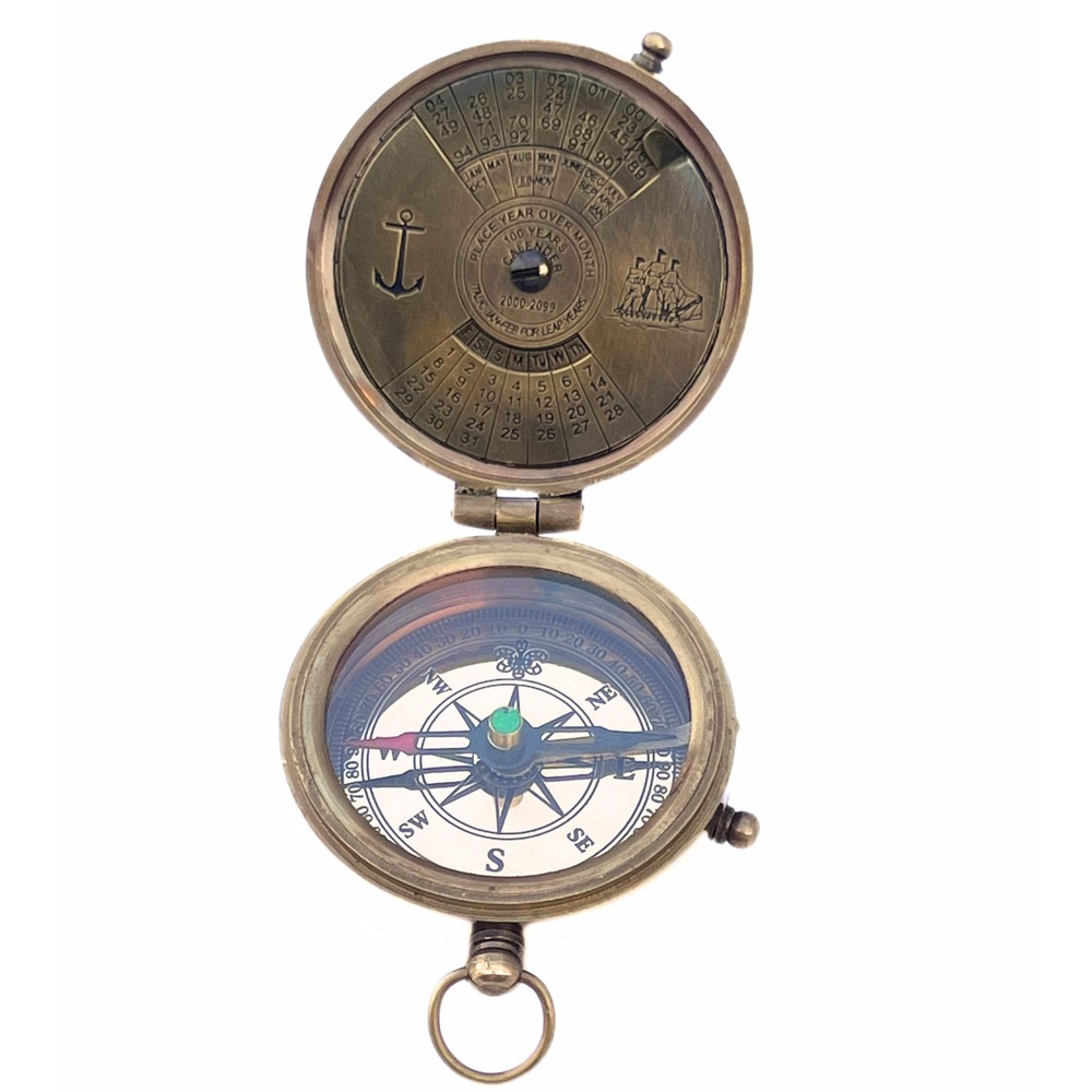Vintage Brass Compass w/ 100-Year Calendar – Classic Navigation Tool
