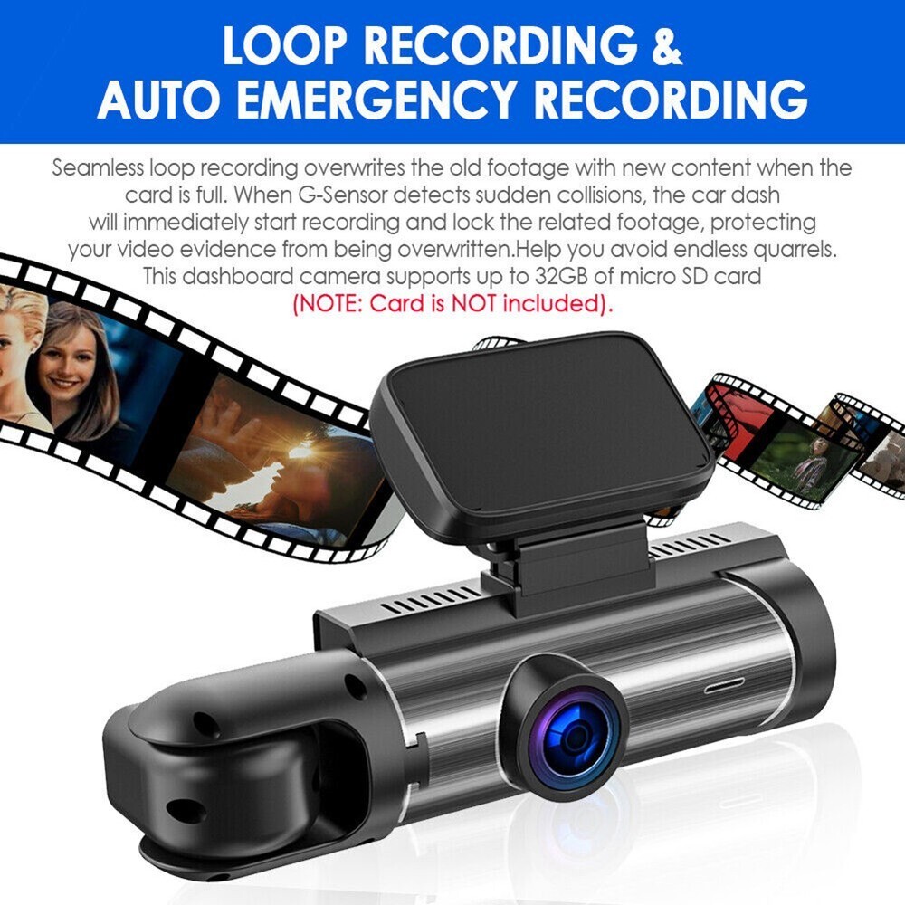 Dash Cam Car DVR Front Inside Video Recorder Dual Cameras G-Sensor Night Vision