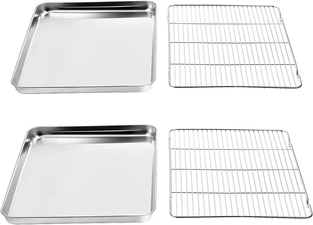 Baking Sheet & Rack Set [2 Sheets + 2 Racks], Stainless Steel Cookie Pan with Co