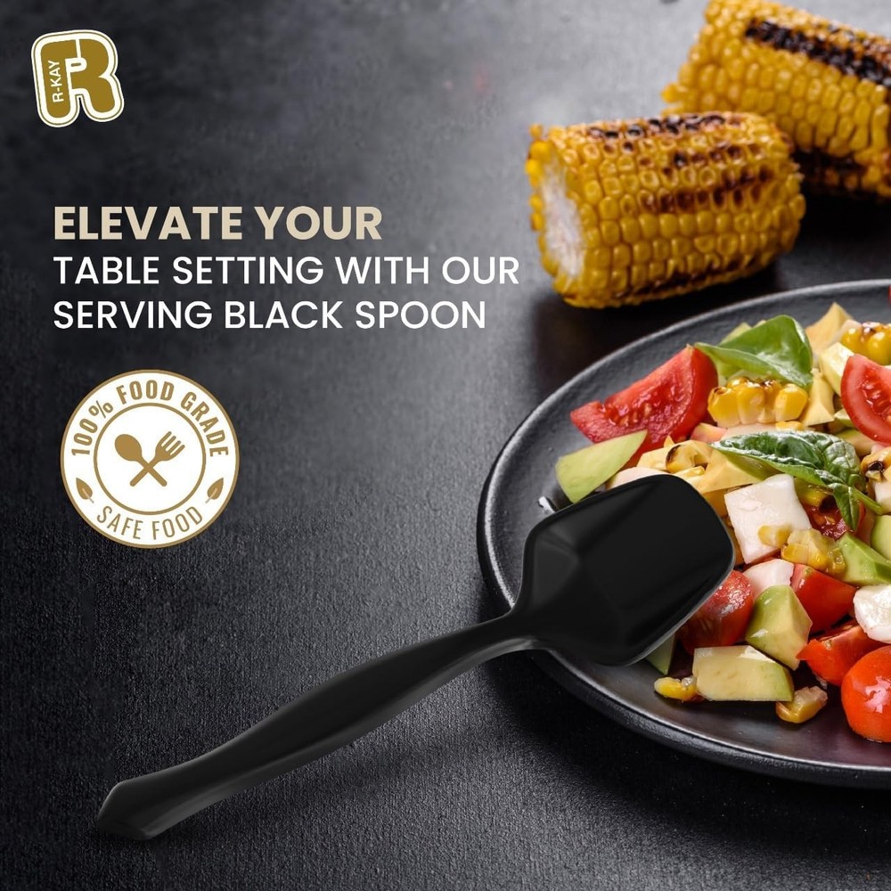 12 Pack Black Plastic Serving Spoons For Buffet 7.5 Inch Black Plastic Serving