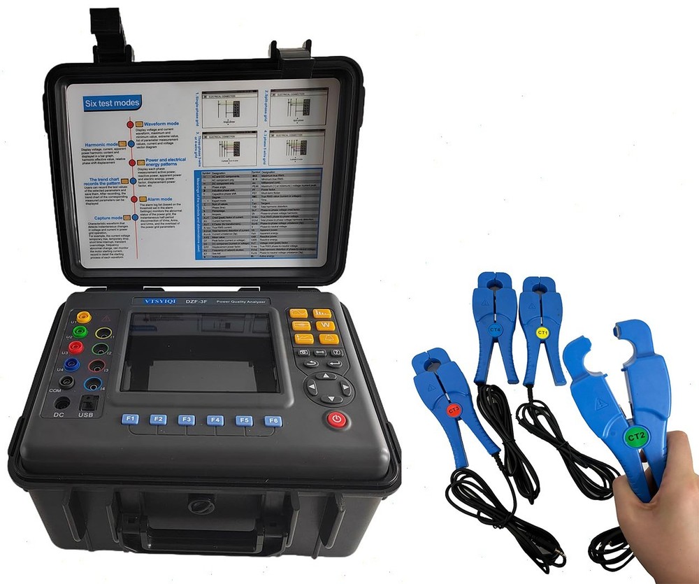 Three Phase Power Quality Analyzer with 4 PCS Circle Current Clamp 0.10A-100A