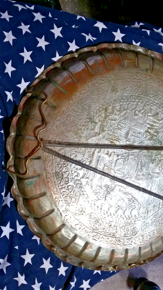 Antique Copper Tray Plate Engraved Repousse Middle Eastern Persian Arabic