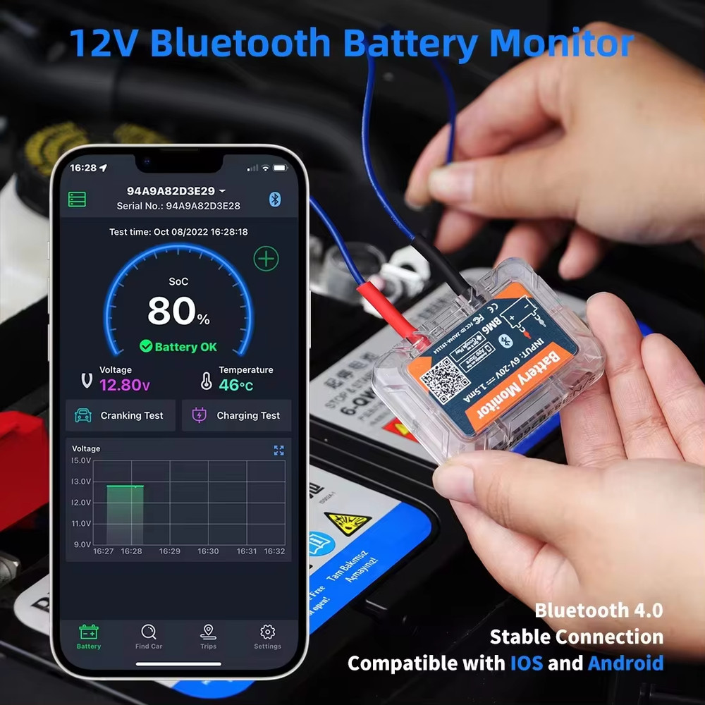 12V Car Bluetooth Battery Tester Analyzer Charing System For Mobile IOS Android