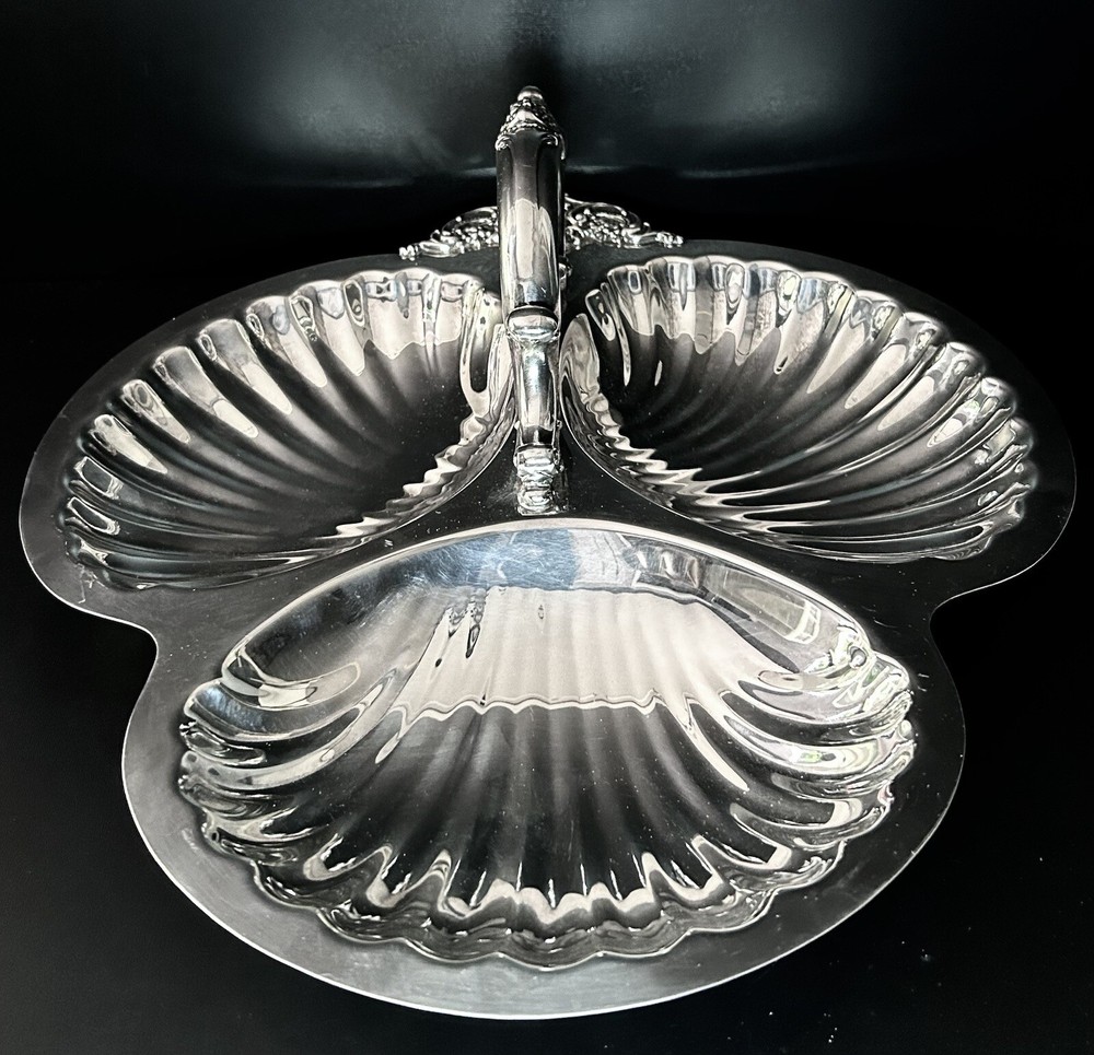 Wallace Baroque 3 Shell Handled Bon Bon Candy Relish Mint Tray Bowl Platter #220
