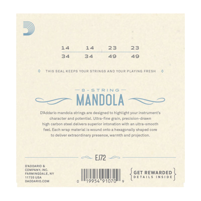 D'Addario EJ72 Loop End Phosphor Bronze Mandola Strings; 8 strings gauges 14-49