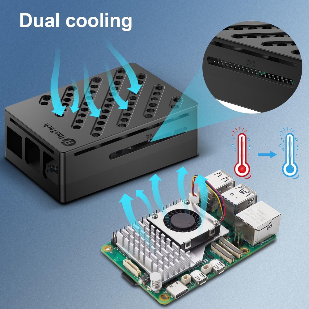 RasTech Accessories Kit with Case Active Cooler for Raspberry Pi 5 Board Fan