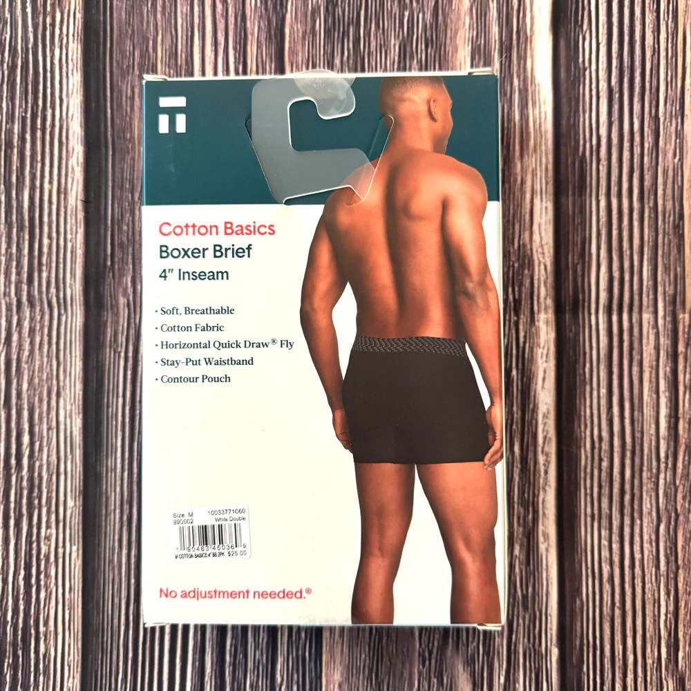 Tommy John Mens Cotton Basics 2 Pack Boxer Briefs Solid White 4” Inseam Medium