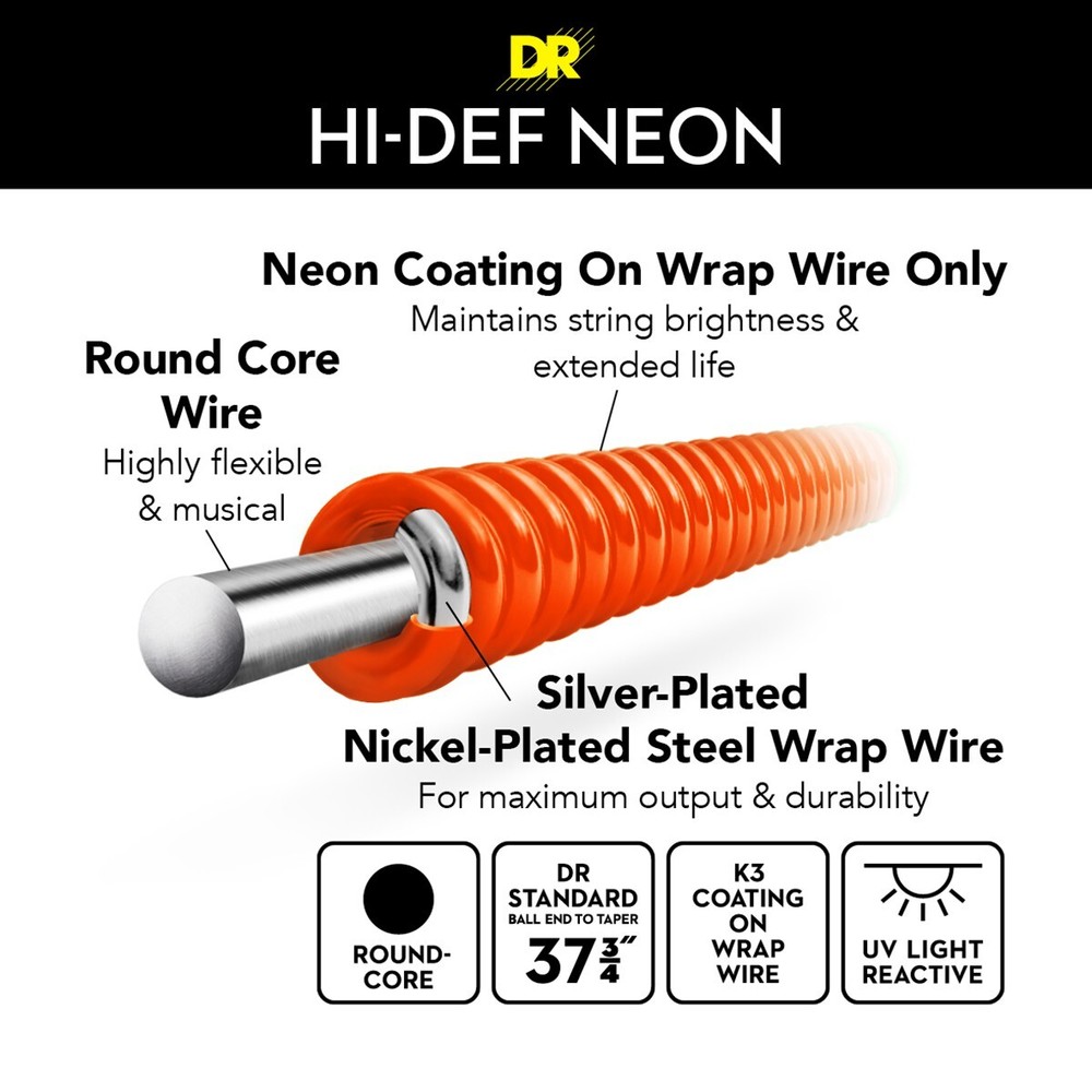 DR Strings HI-DEF NEON ORANGE Colored Bass Strings: Medium 45-105 [NOB-45]