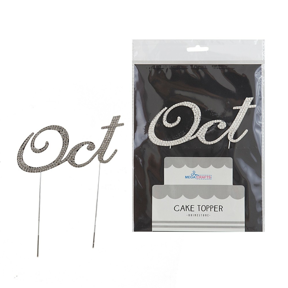 Mega Crafts - Sparkling Rhinestone Month October Cake Topper - Silver, 1PC