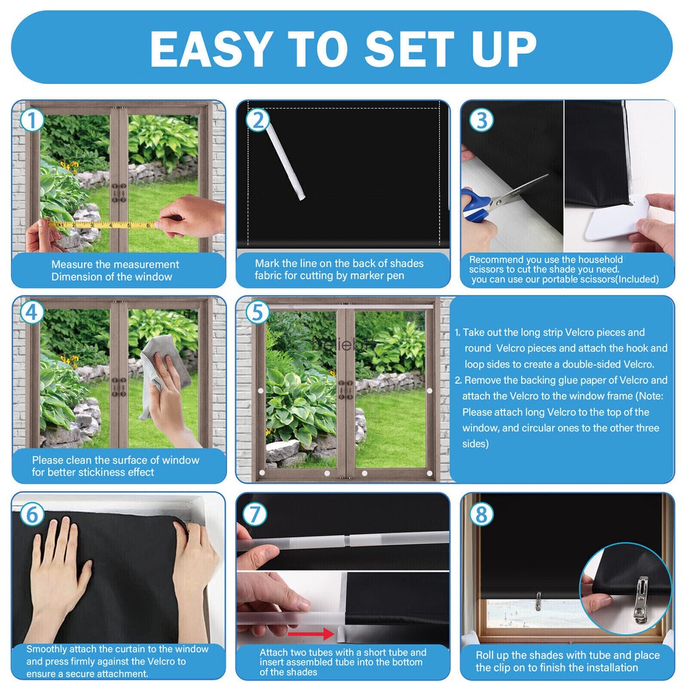 100% Blackout Roller Window Blind with Hook & Loop Tab for Nursery Bedroom RV