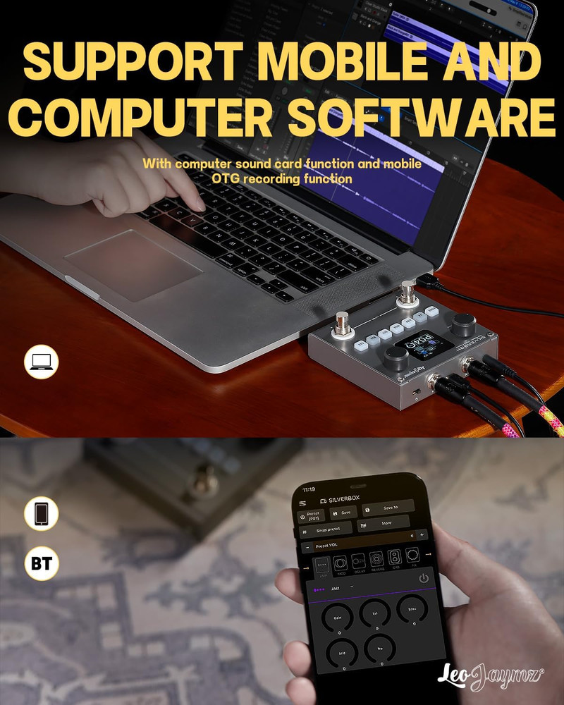Leo Jaymz Portable Guitar/Bass Multi-Effects Processor 6 Modules 80 Presets