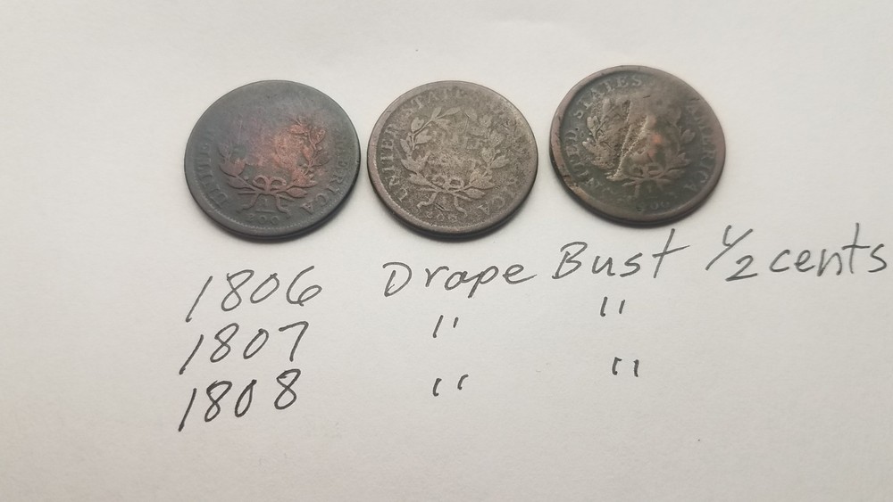 1806,1807,1808 drape bust 1/2cents