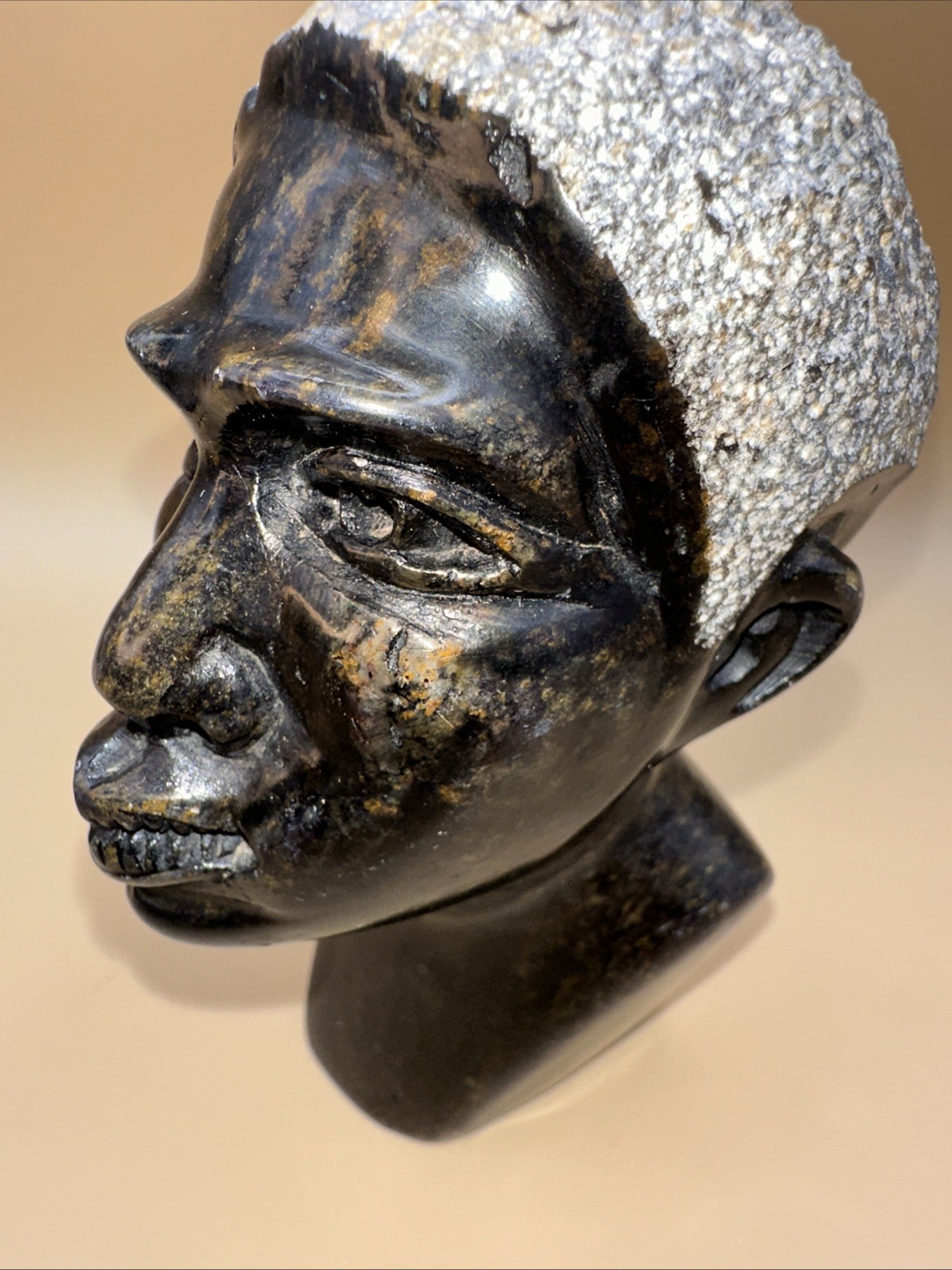 HAND-CARVED SOLID STONE AFRICAN SHONA HEAD BUST COUPLE FINELY DETAILED!