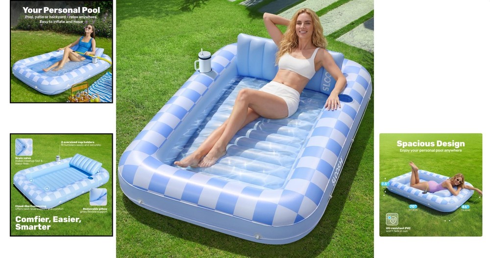 Durable Inflatable Tanning Bed Float, 70" x 46" - Perfect for Private Sunbathing