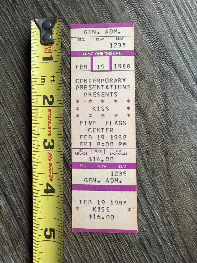 KISS Full Ticket Stub Crazy Nights Tour Dubuque Iowa Feb 19 1988 Vintage Kiss