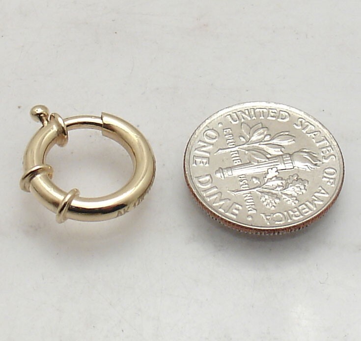Shiny Spring Ring Senora Clasp Lock Real Solid 14K Yellow Gold 15mm X 3mm
