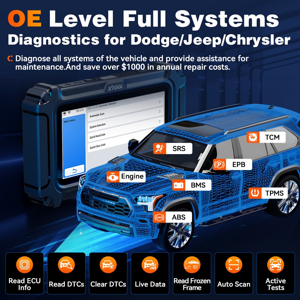 XTOOL IP500 For Dodge, Jeep, Chrysler Full System Diagnostic Tool OBD2 Scanner