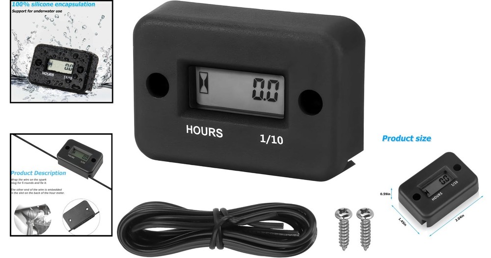 Inductive Hour Meter with Waterproof & Shockproof Design - 9999.9 Hours