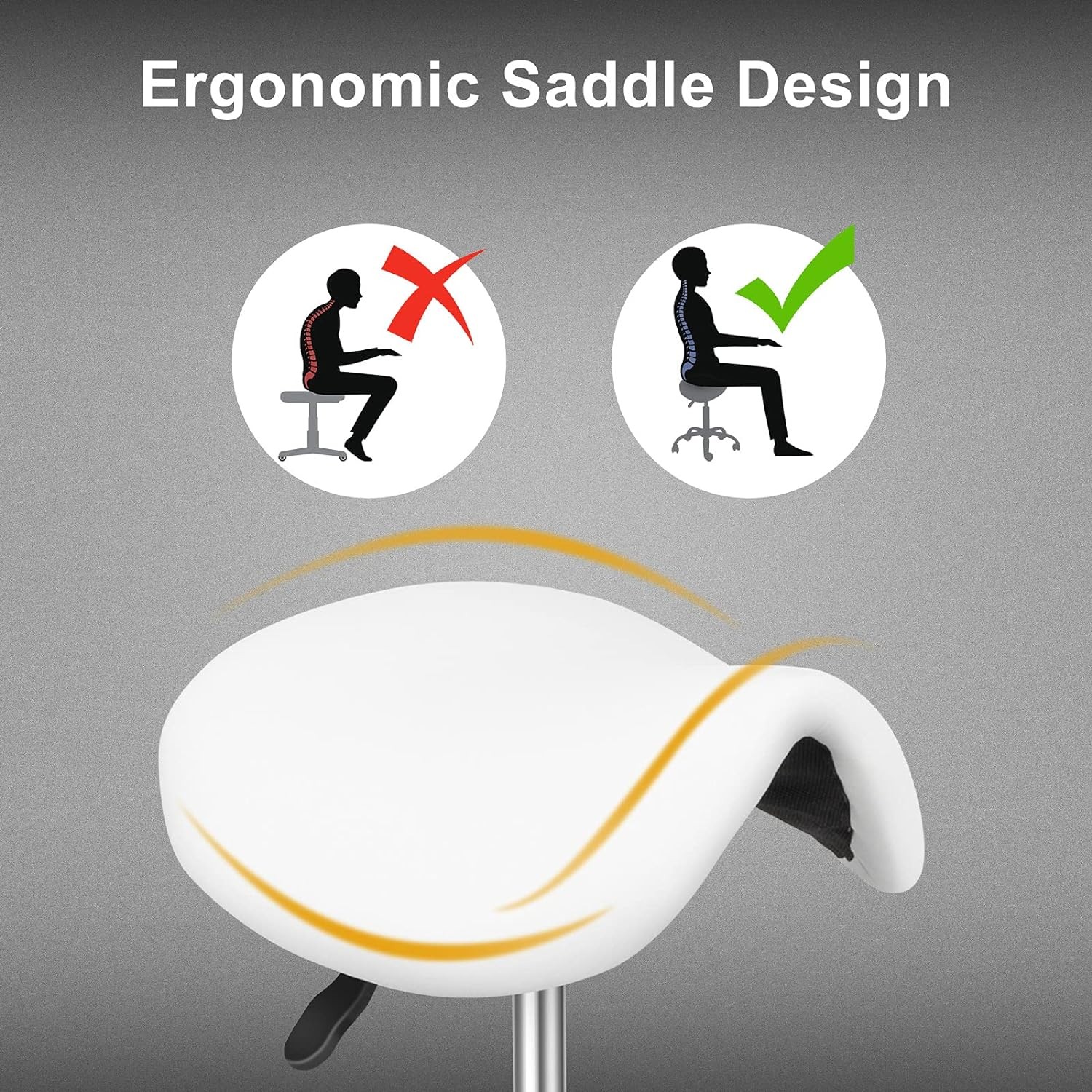 Saddle Stool Rolling Chair Stylist Cutting Stool Saddle Chair w/360°Swivel Wheel