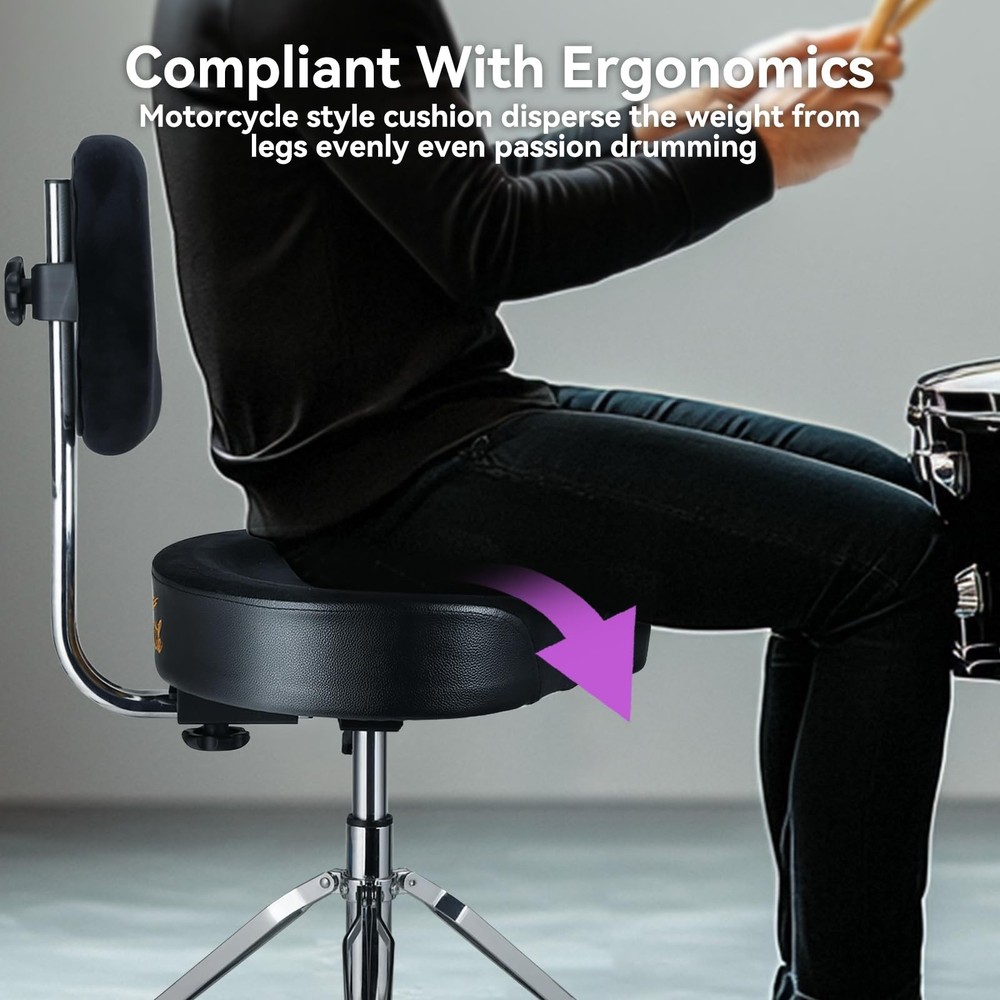 Drum Throne with Backrest Padded Hydraulic Drum Chair Height Adjustable Drum ...