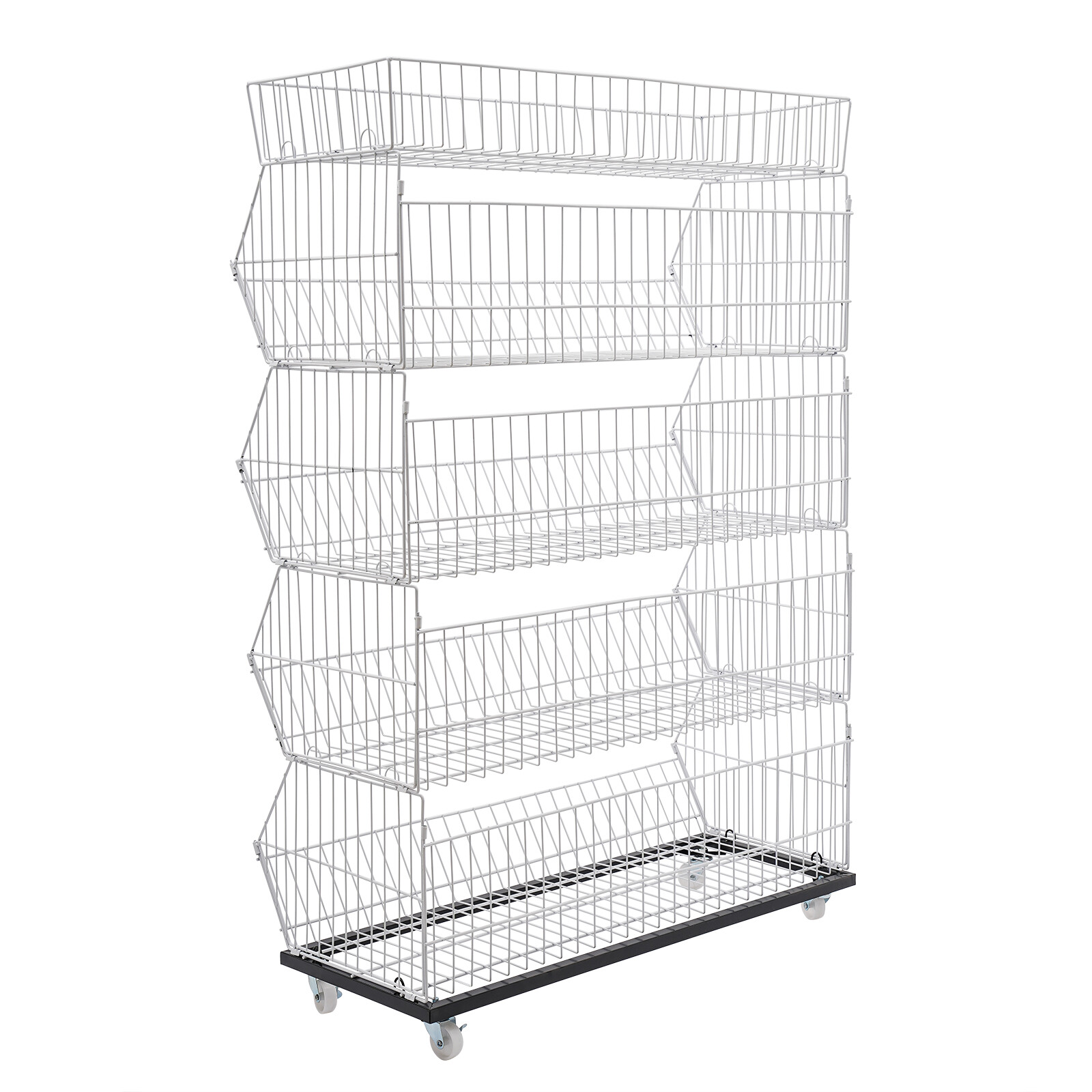 5 Tier Wire Grid Retail Display Shelf Merchandise Display Rack Stand w/4 Pulleys
