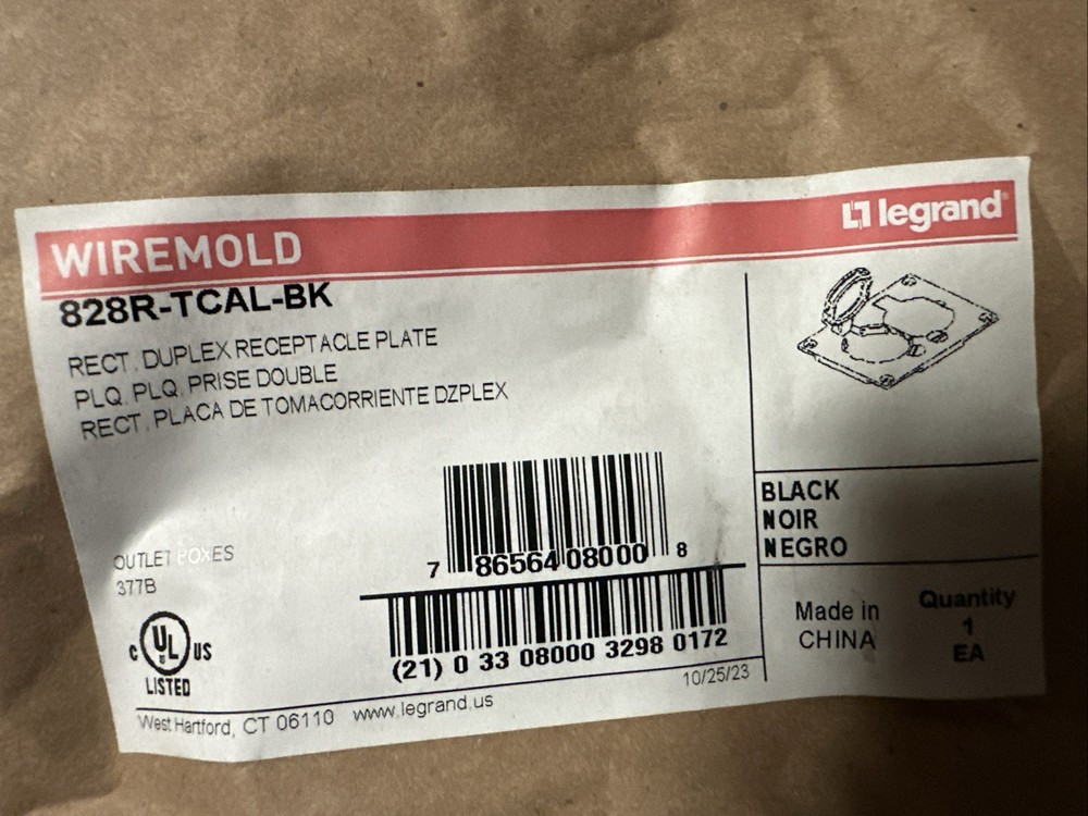 🔴Legrand / Wiremold 828R-TCAL-BK Receptacle Duplex Rectangular Plate Black‼️