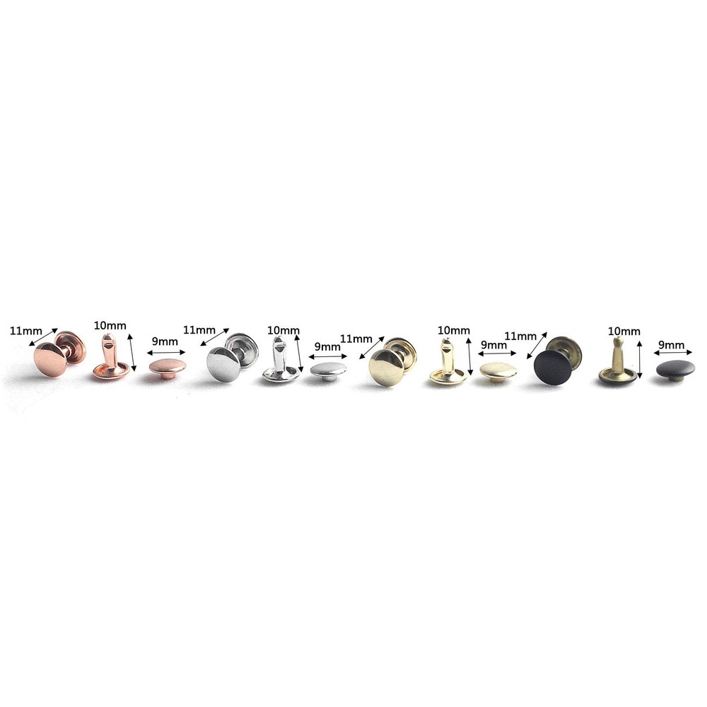 9mm Rainbow Double Cap Rivets Black Metal Button Round Studs for Leather