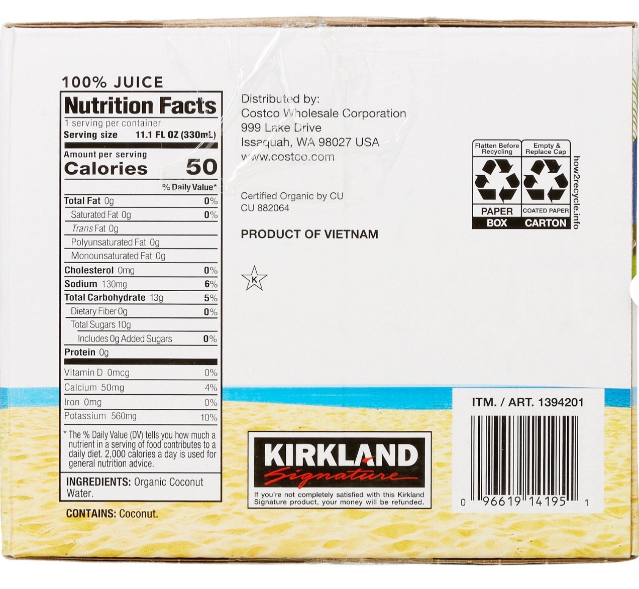 Kirkland Signature, Organic Coconut Water, 11.1 fl oz, 12-count FREE SHIPPING