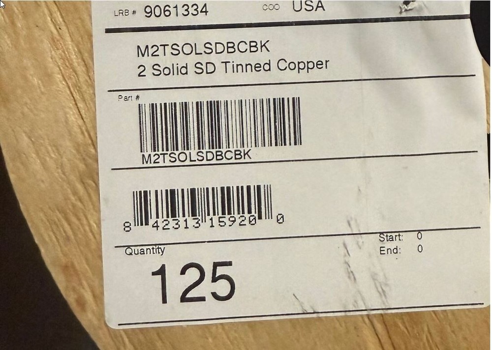 2 AVG BARE SOLID TINNED COPPER GROUND WIRE NEW ON REEL