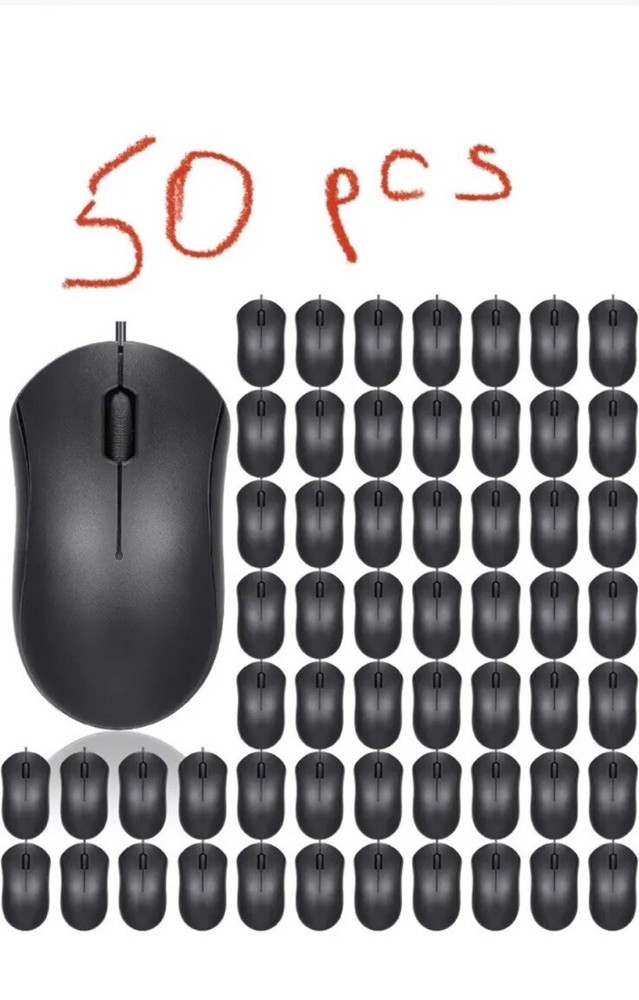 Xuhal 50 Pcs Black Wired Mouse Bulk 1000 DPI 3 Button Corded Computer Mouse Slim