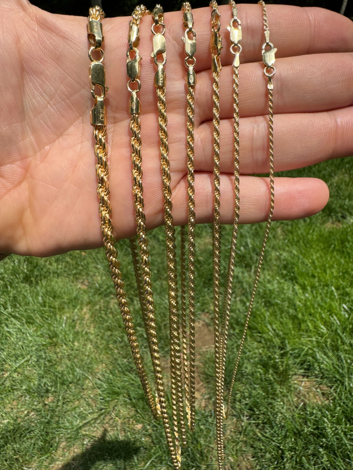 Men's Women's Real 14k Gold Plated Solid 925 Sterling Silver Rope Chain 1.5-5mm