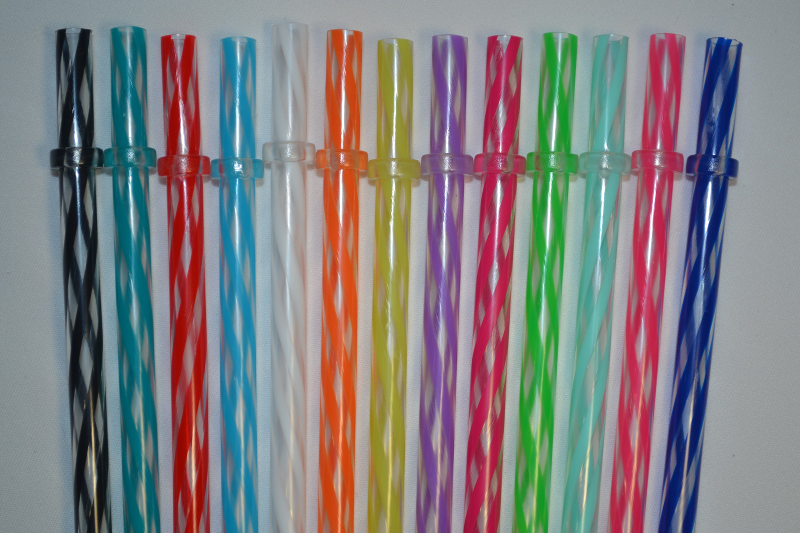 13 - 11" Reusable Straws Clear Swirly Colored Plastic Acrylic Rings BPA Free #8