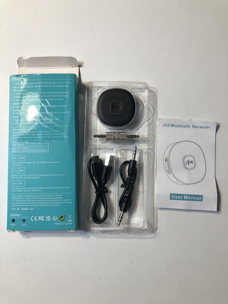 J33 Bluetooth 5.3 Receiver Pair 2 Devices Aux Receiver 3.5mm Battery 16 Hours