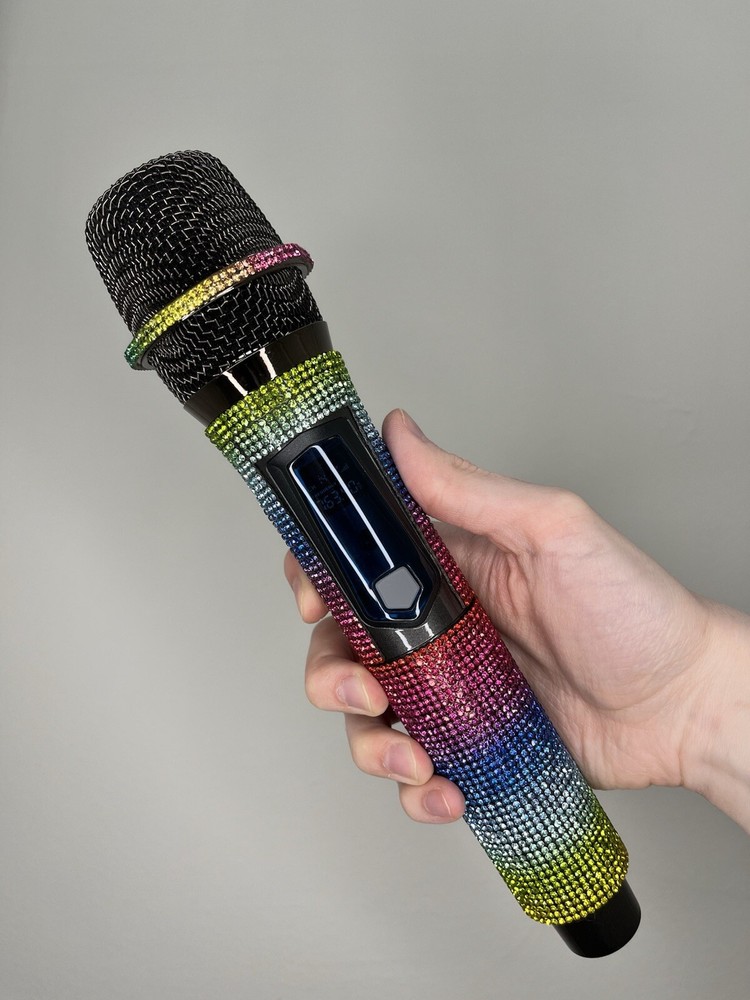 Rainbow Rhinestone Wireless Karaoke Microphone + Receiver System - Rechargeable