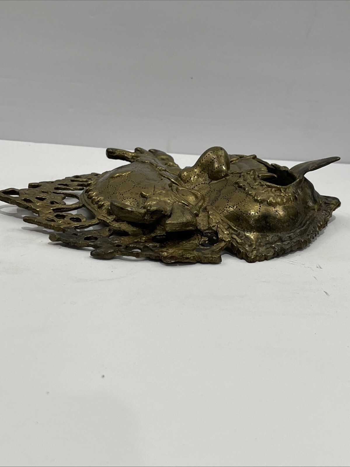 Antique or Vintage Gilt Bronze Tibetan Buddha Mahakala Mask Wall Hanging 9” T