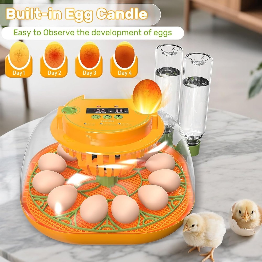 12 Egg Incubator with Automatic Egg Turning and Humidity Control