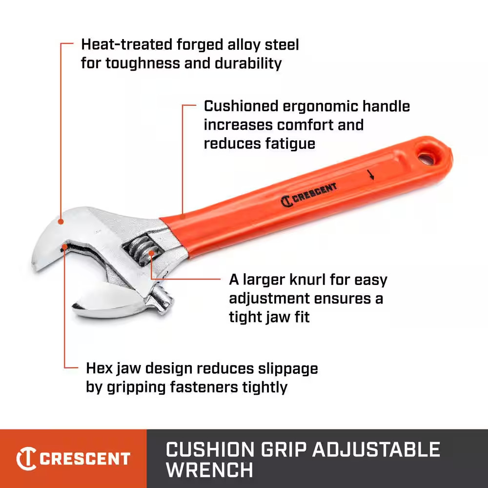 12 In. Black Oxide Cushion Grip Adjustable Wrench