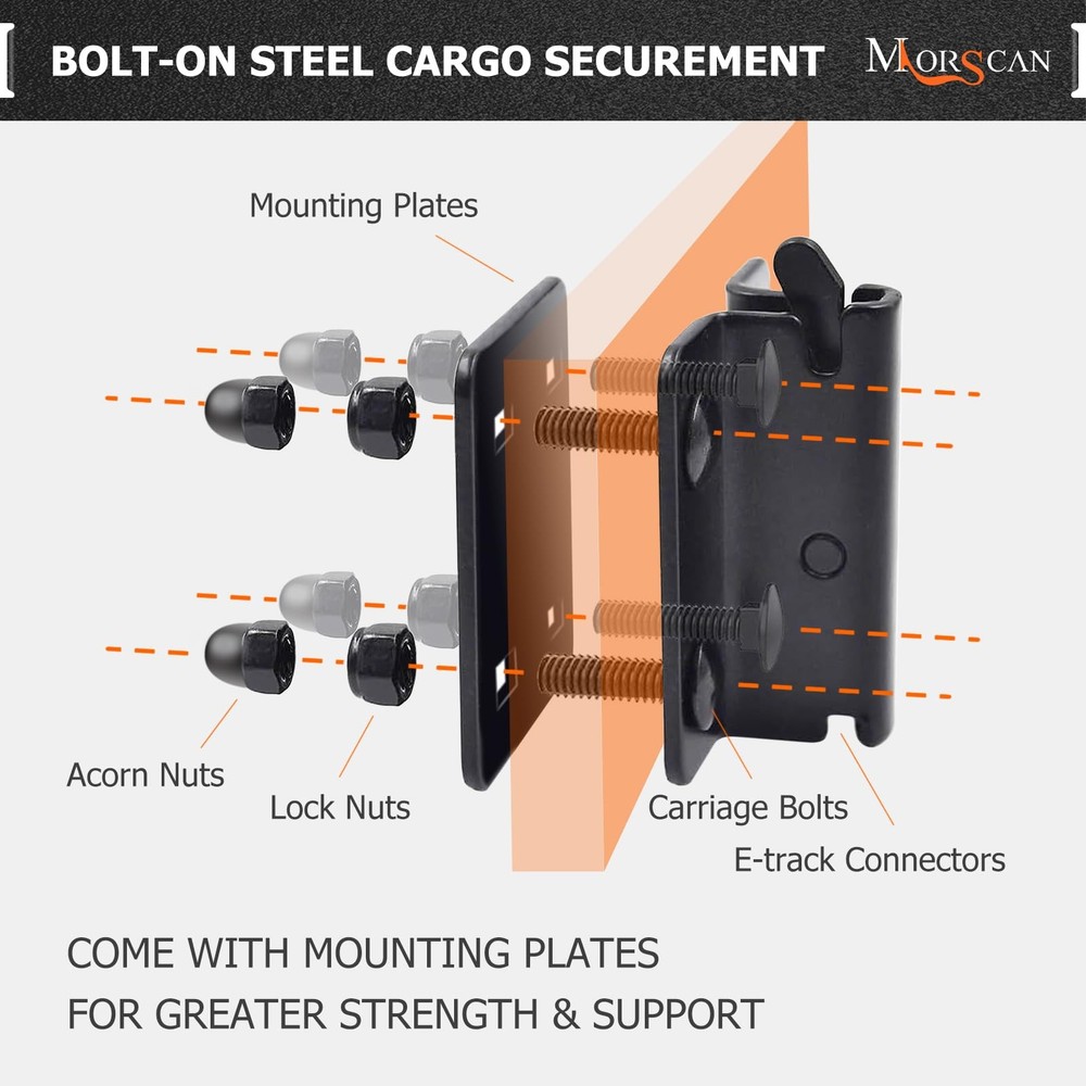 10 Pack E-Track Connector with Square Plates Bolt-on Steel Cargo Securement E