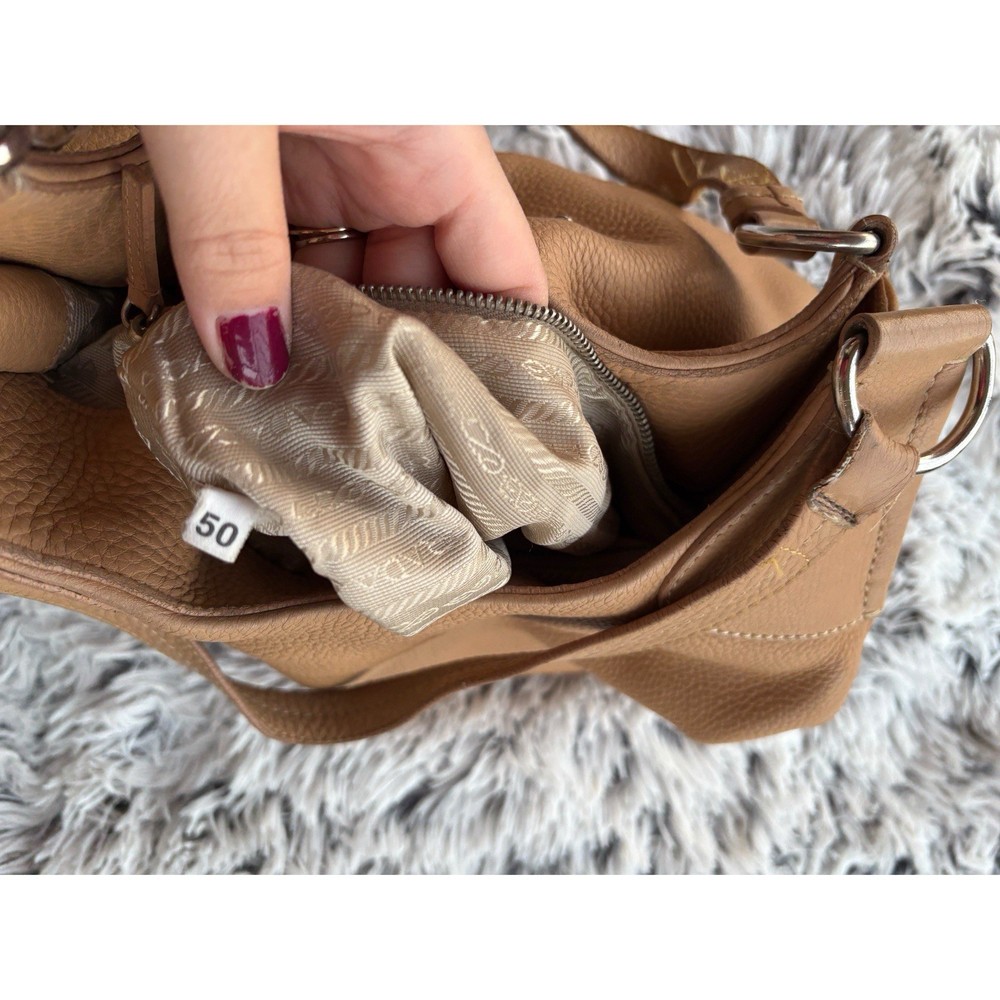 Prada 100% Authentic Light Brown Leather Shoulder Bag EUC