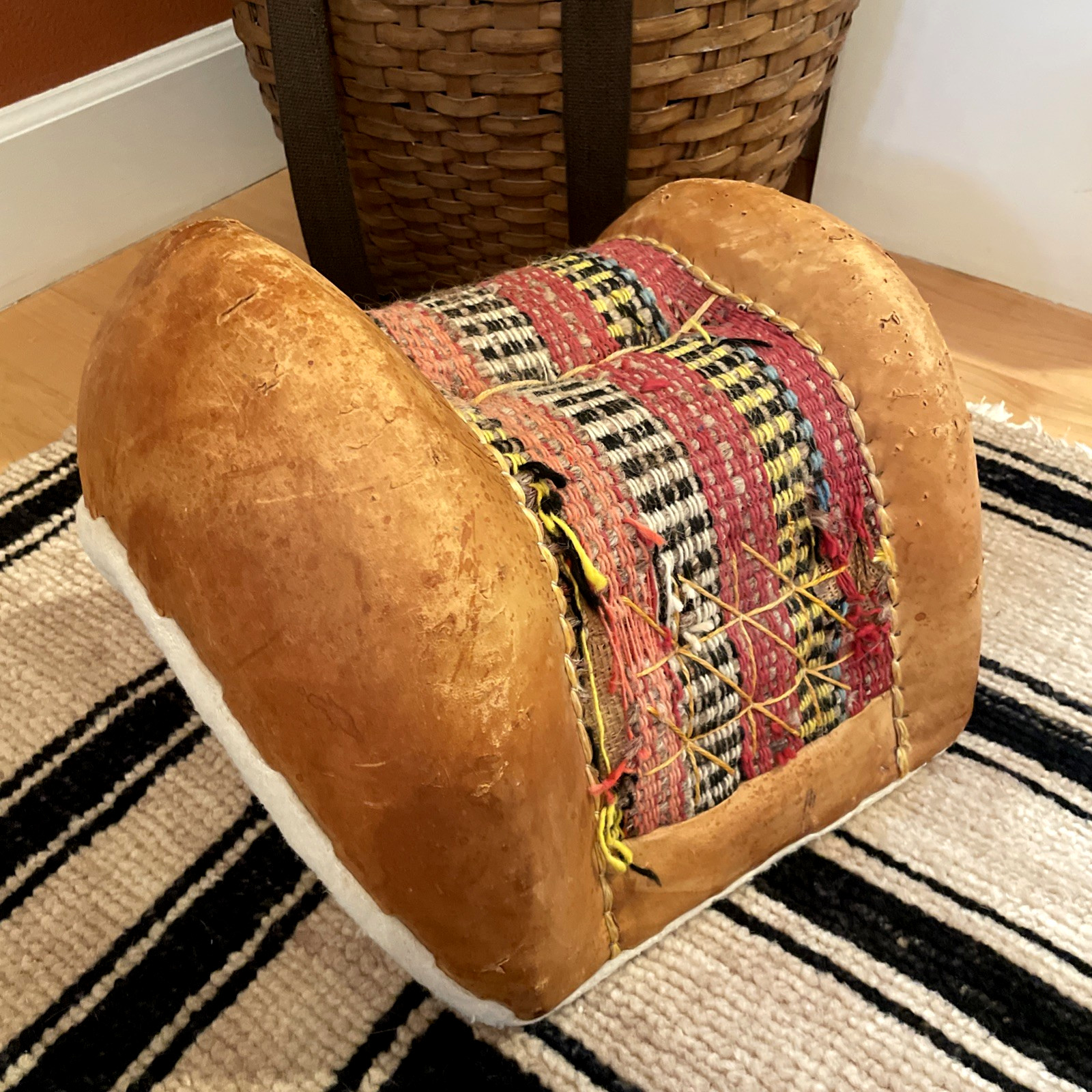 VTG North African Leather Donkey Saddle Woven Textile Tunisia